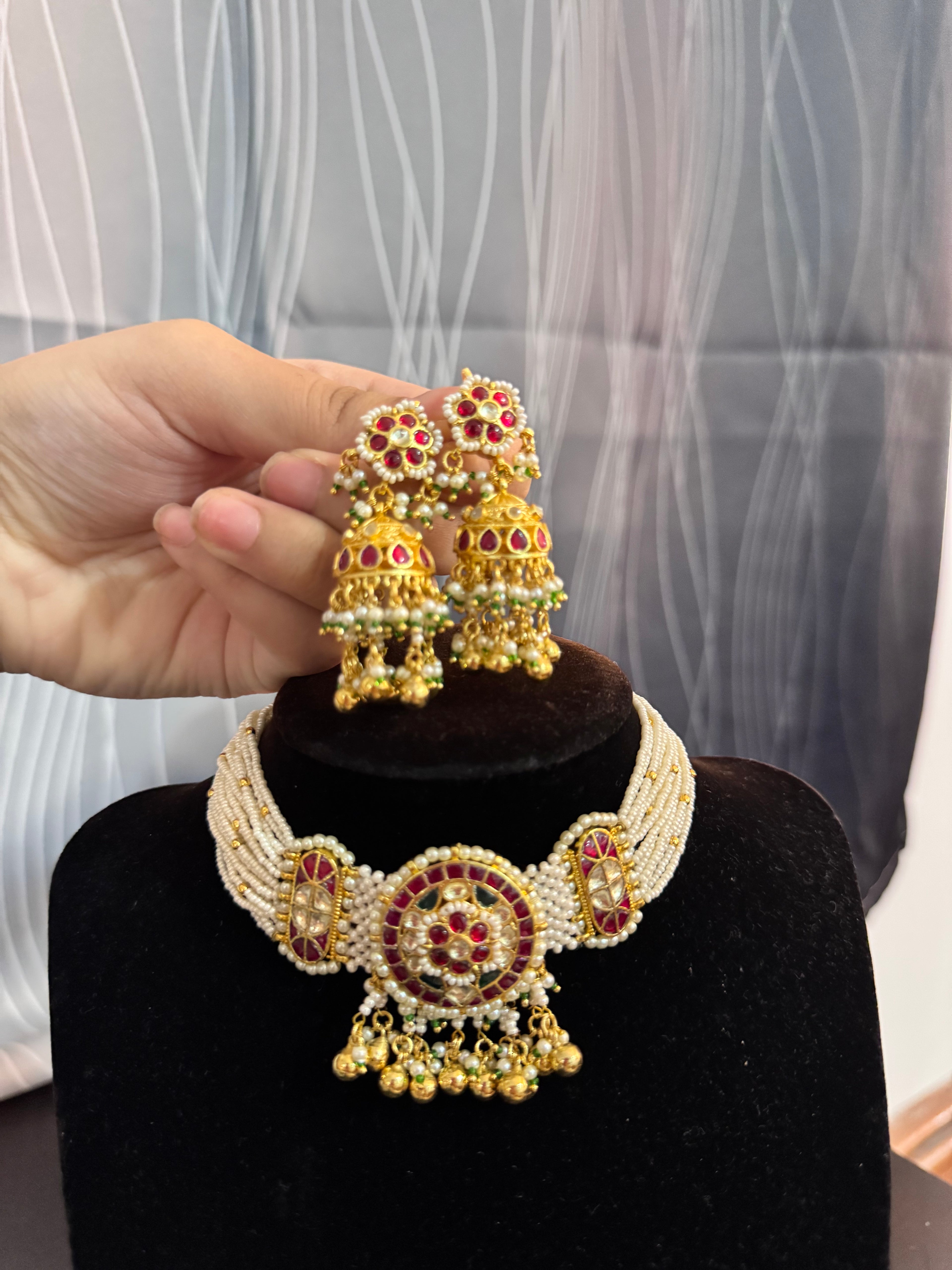 Stunning Pachi kundan choker set with jhumke