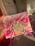 Pink feather pearl hair clip