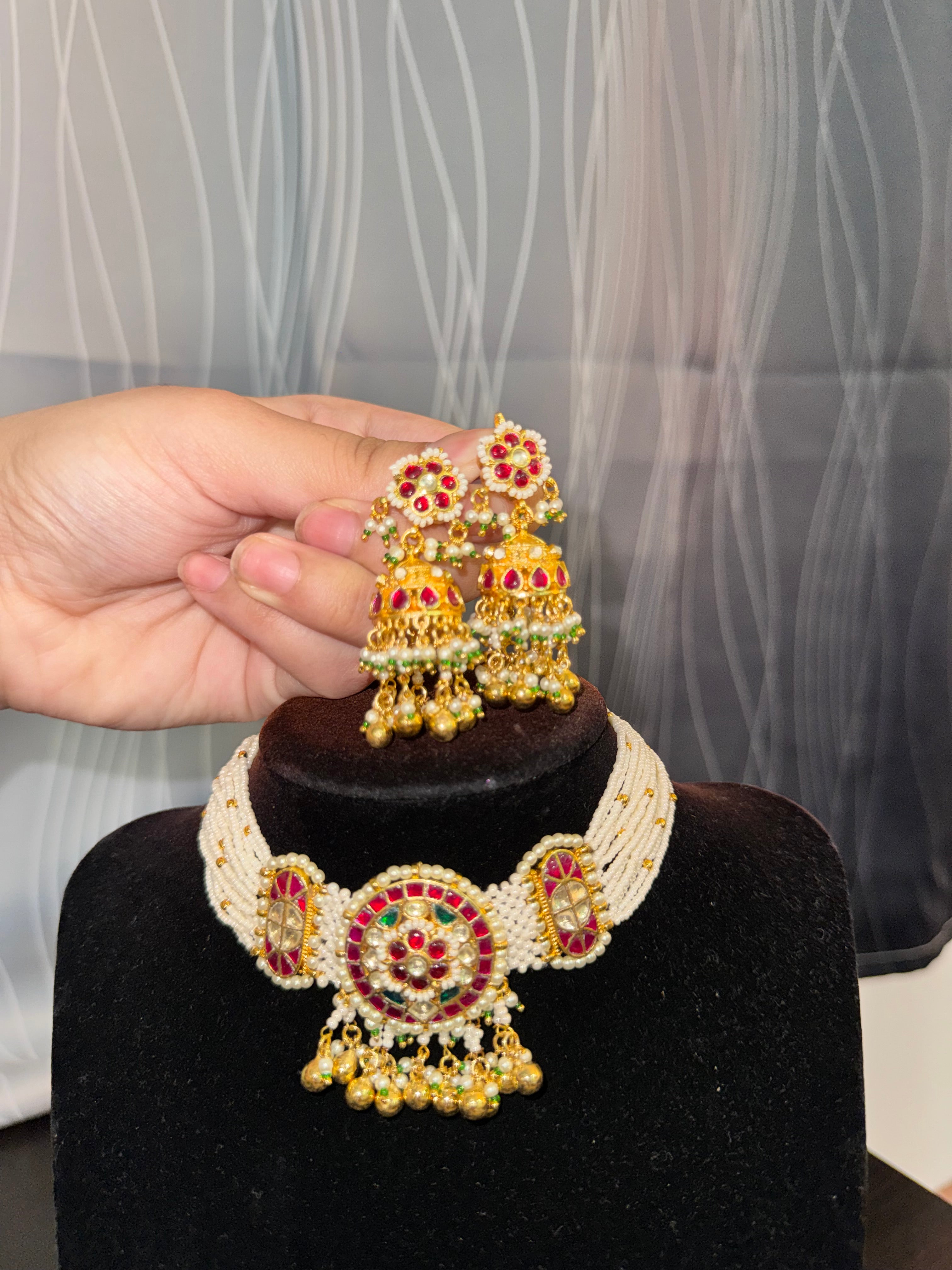 Stunning Pachi kundan choker set with jhumke