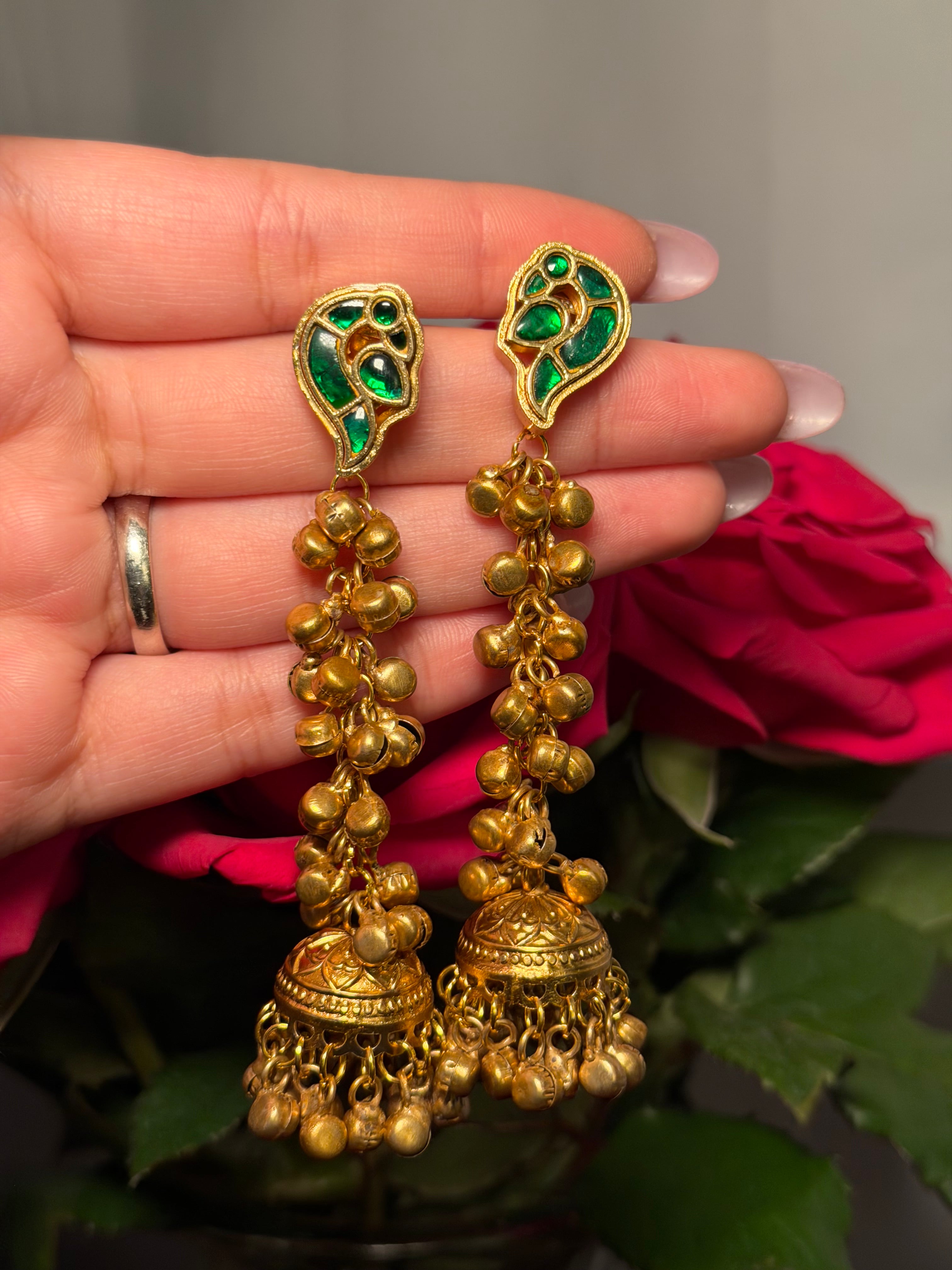Long golden ghungru jhumke