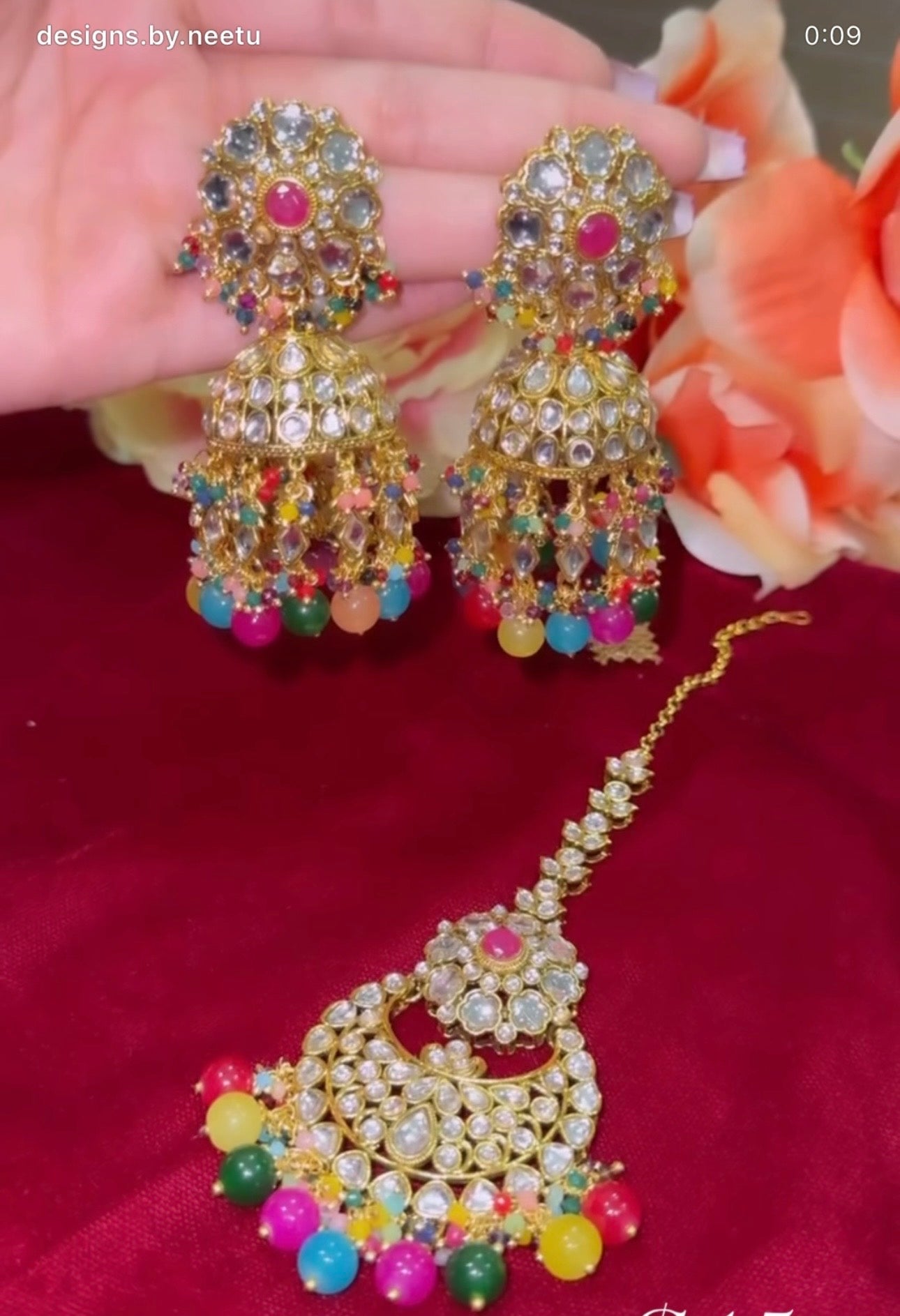 Muticolored Jhumka Set with tikka