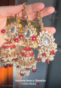 Oversized maroon jhumka with tikka