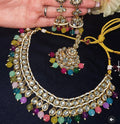 Multicolor necklace set with tikka & jhumke