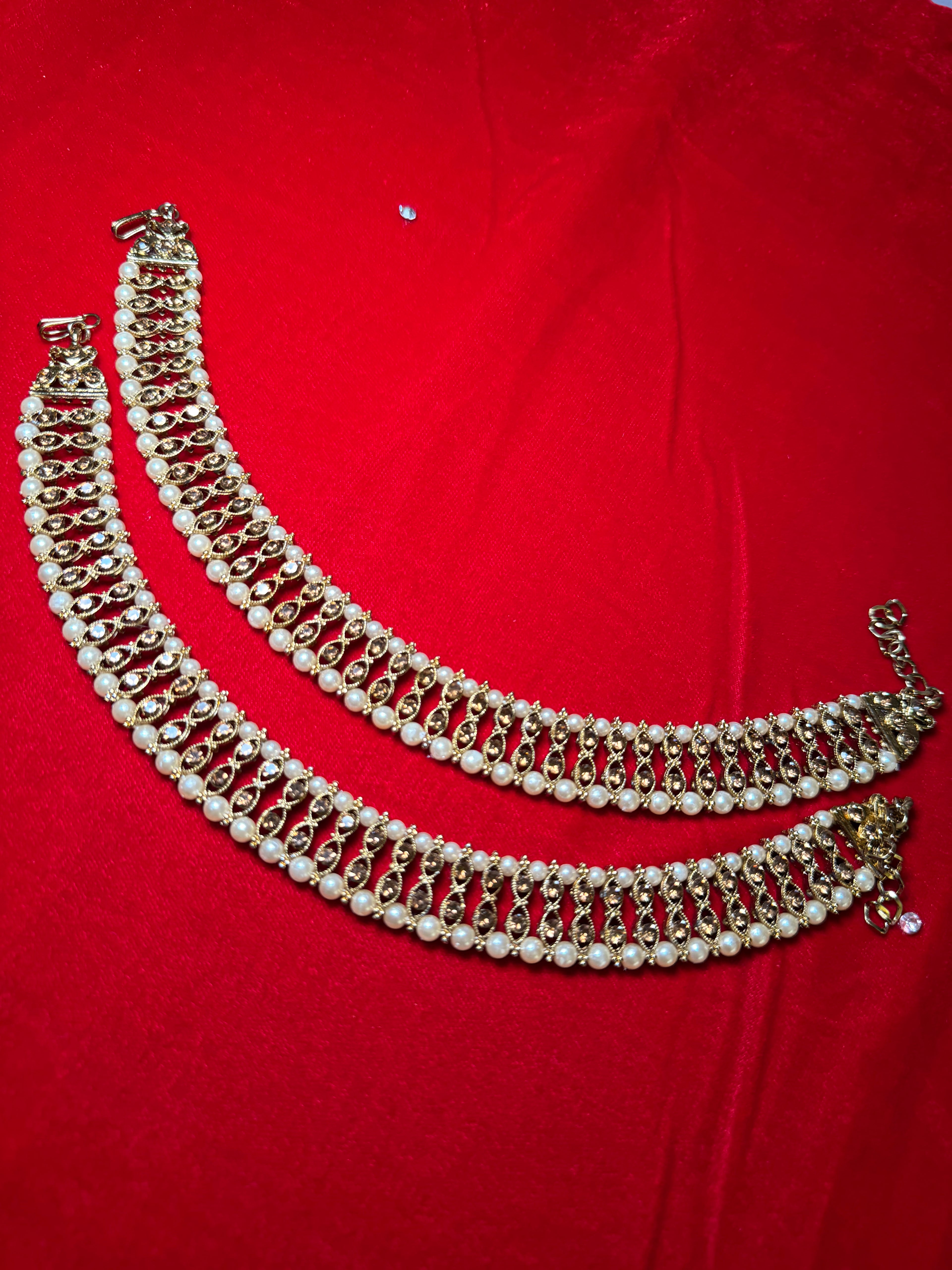 Bridal Pearl Jhanjara Anklet Pair-Gold tone payal