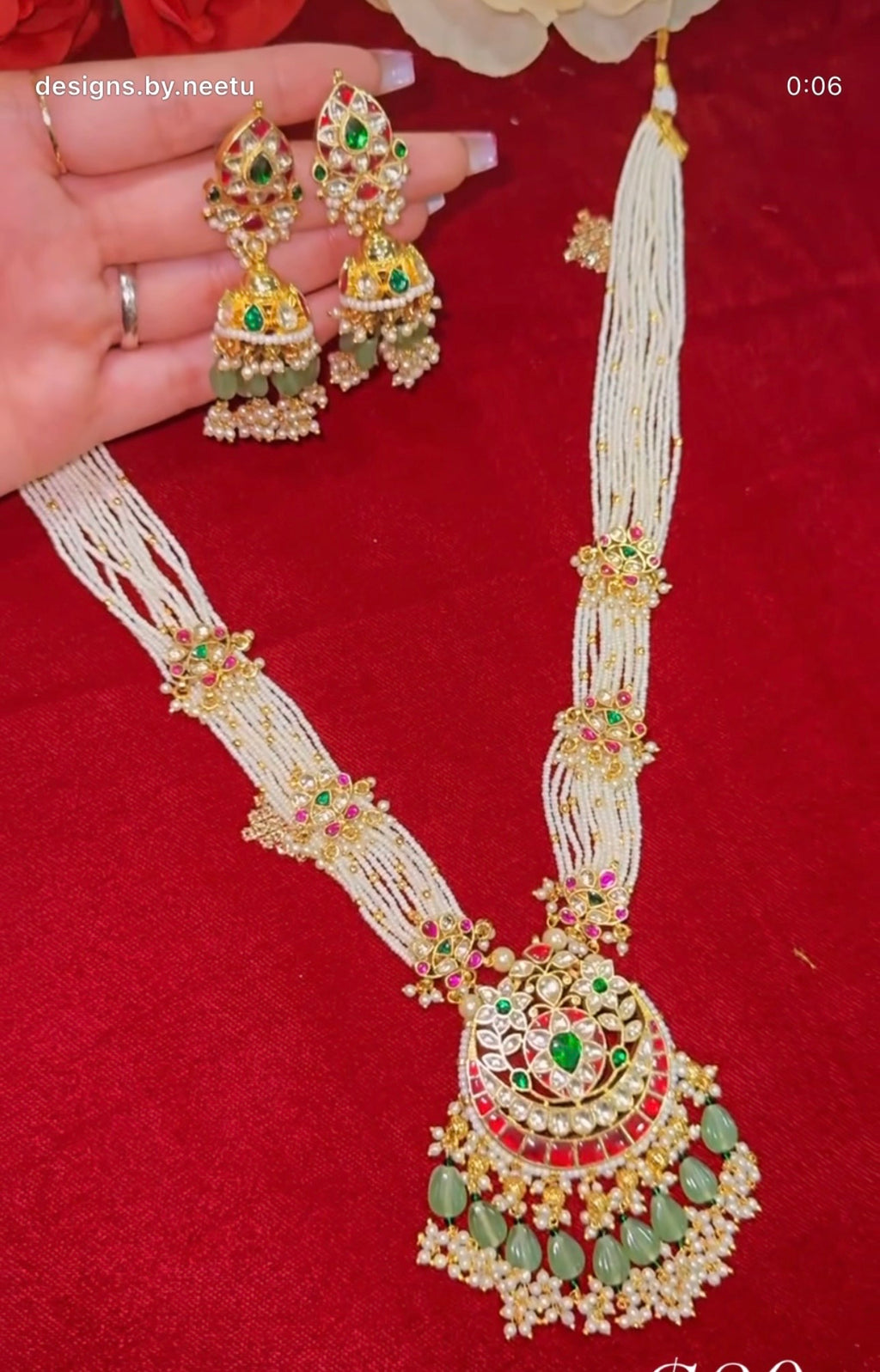 Pachi kundan long necklace set with jhumke
