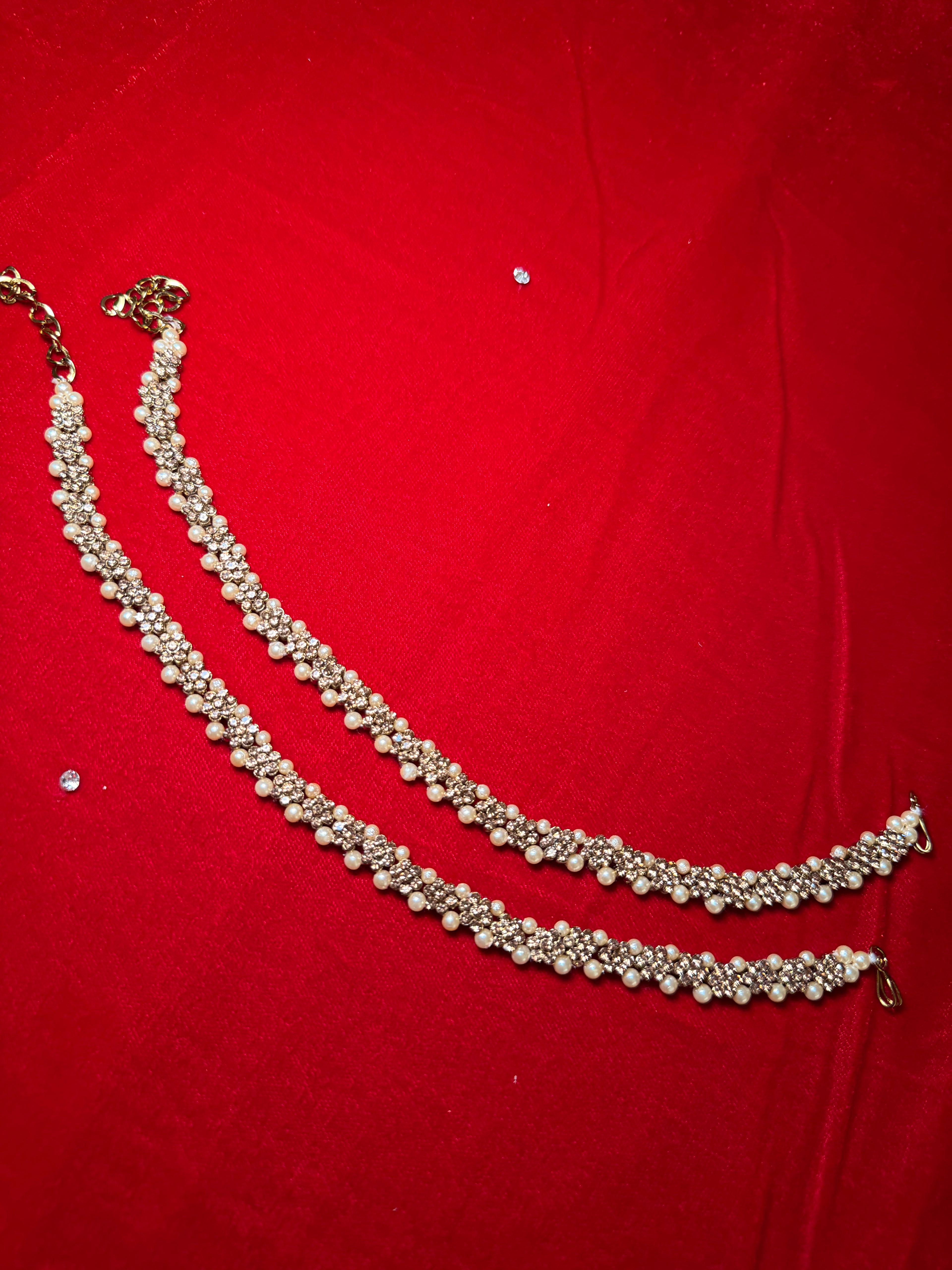 Elegant pearl anklet pair-Minimal gold payal