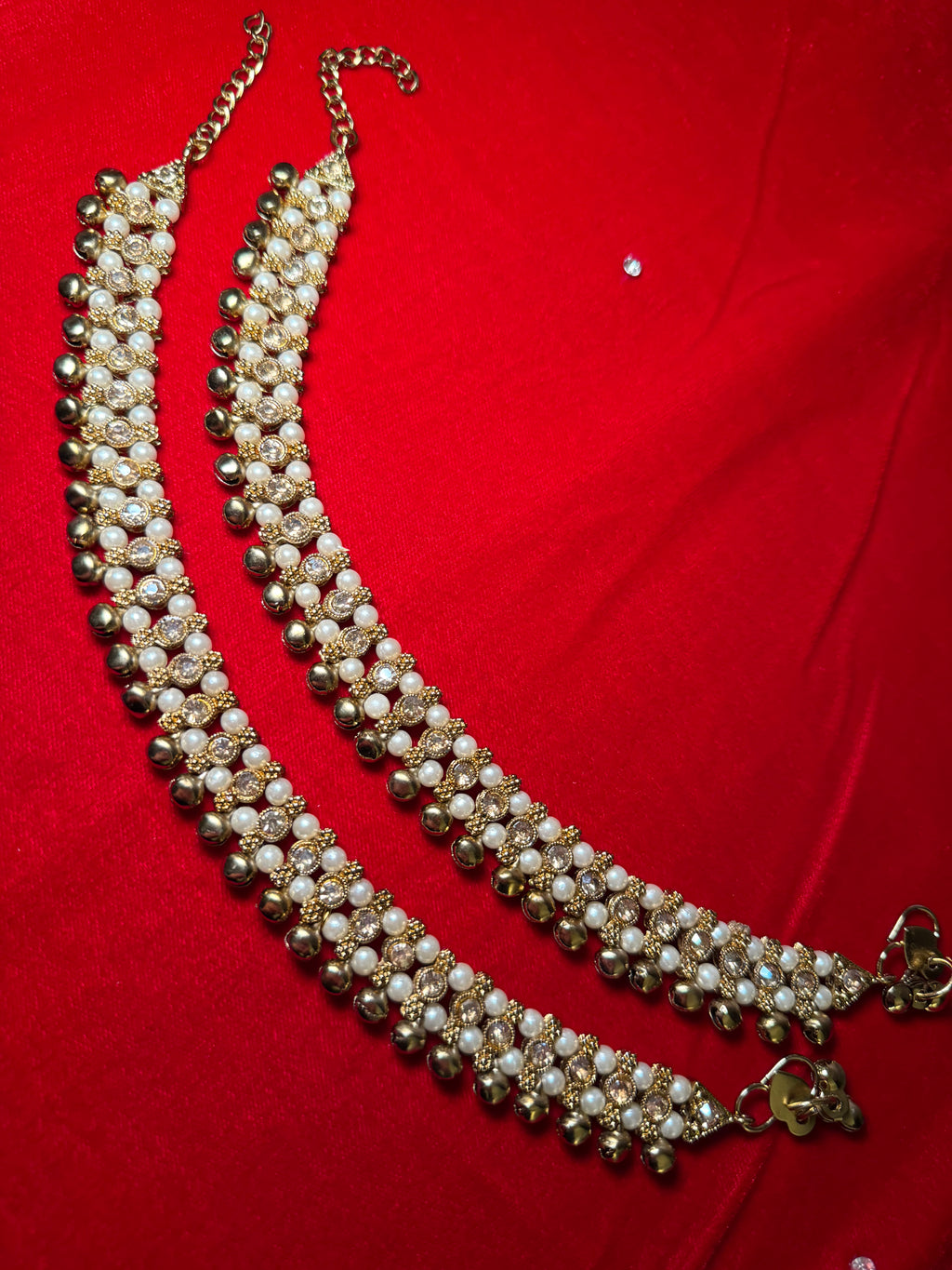 Pearl & Ghungru Jhanjara Anklet Pairs- Gold Payal