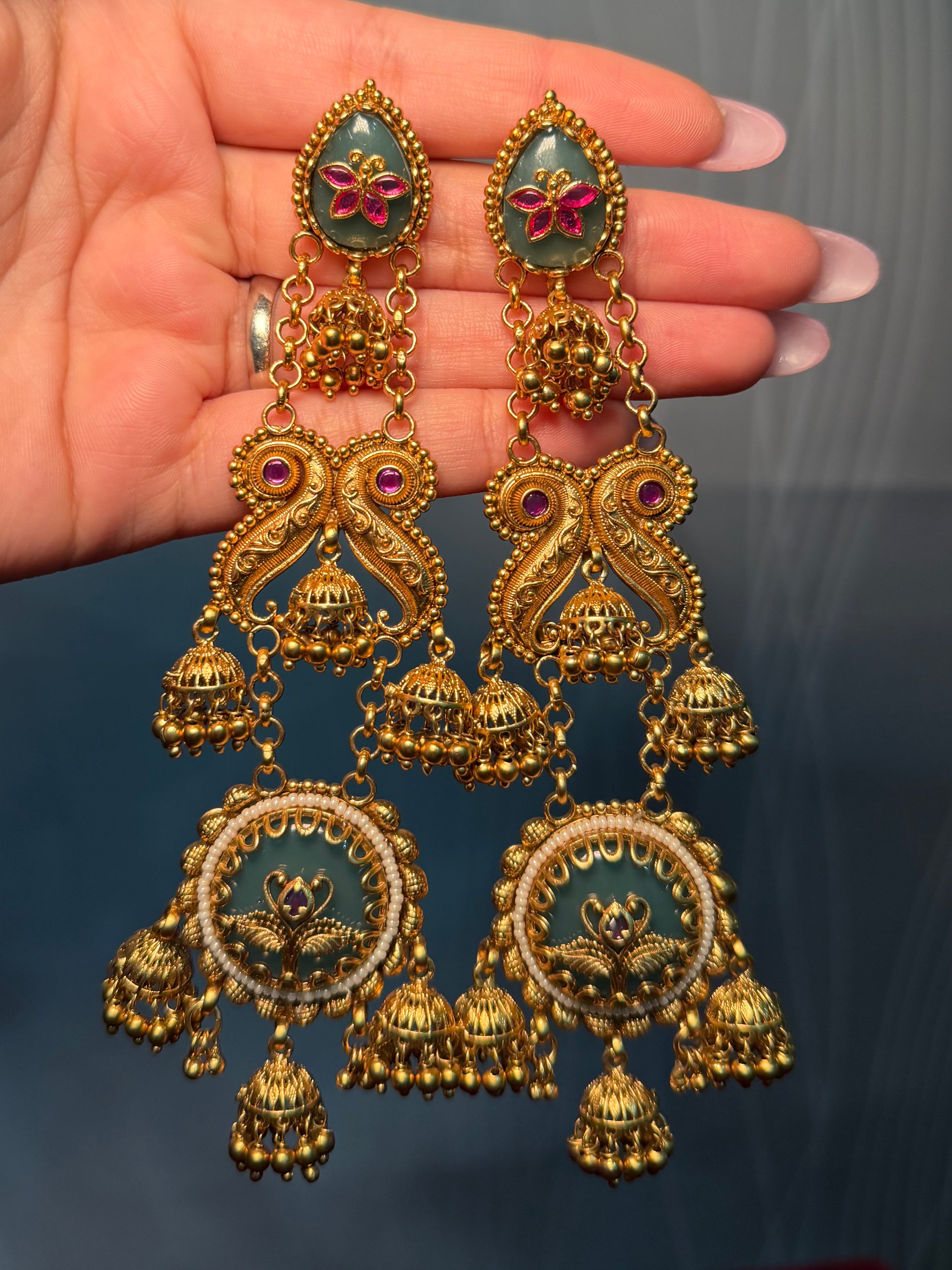 Gold plated Kashmiri earrings (royal look)