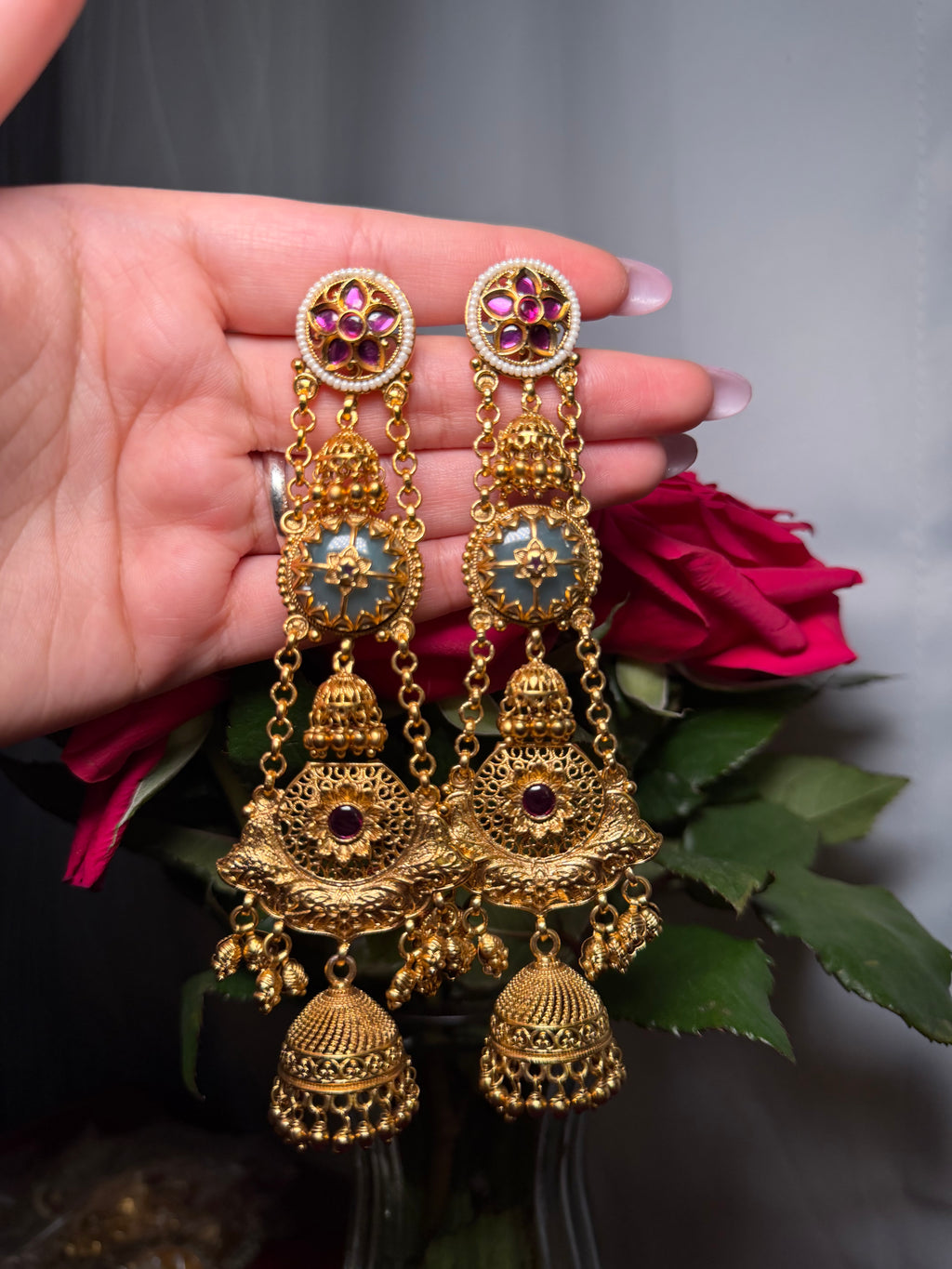 Gold plated kashmiri earrings