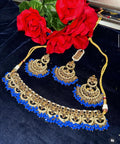 Royal blue kundan necklace set with tikka & earrings 💙