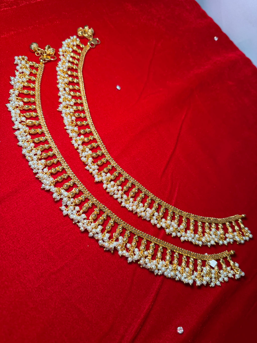 Premium pearl jhanjara anklet pair- heavy designer payal