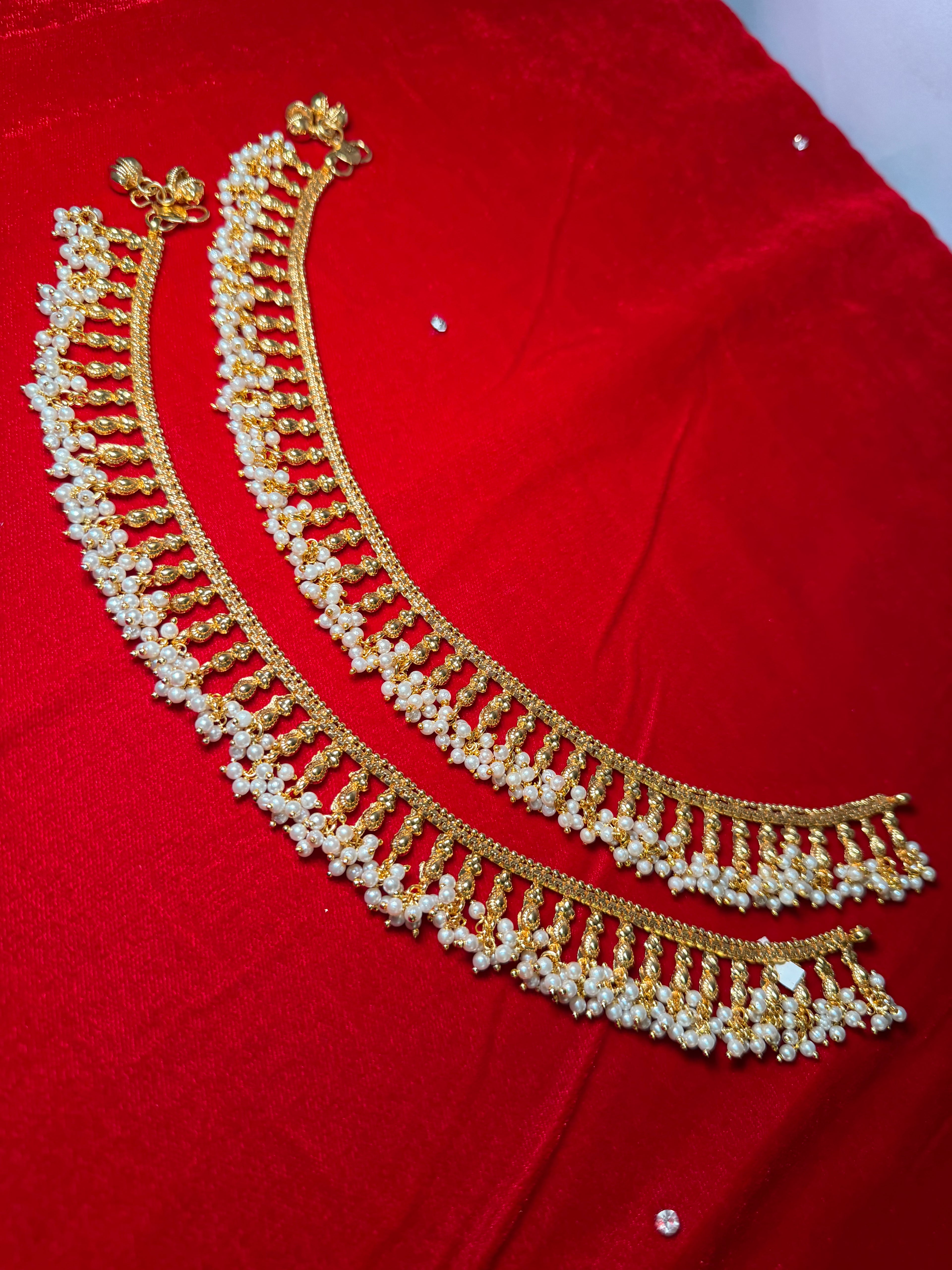 Premium pearl jhanjara anklet pair- heavy designer payal