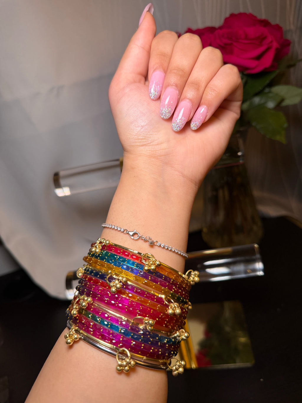 Dark multicolor kashmiri glass bangles
