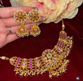 Pink & Golden Pachi Kundan Nexklace set with jhumke