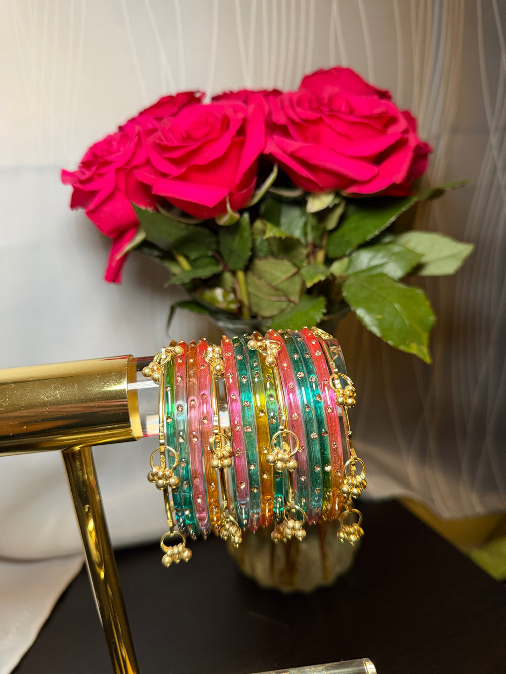 Trendy Raindrop Kashmiri Glass bangles with ghungru bangles
