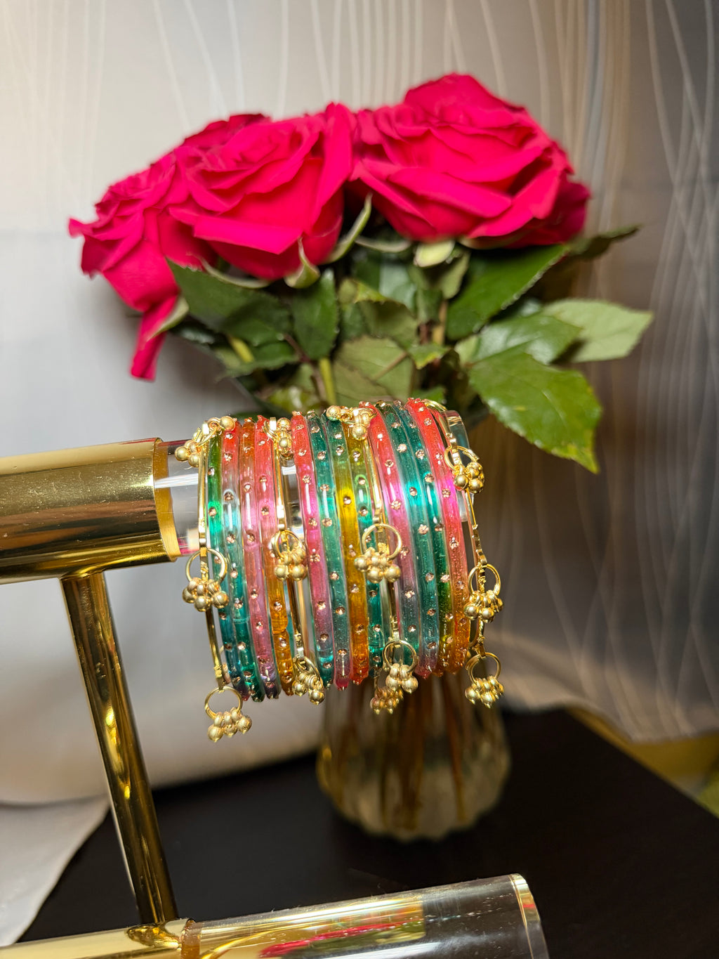 Trendy Raindrop Kashmiri Glass bangles with ghungru bangles