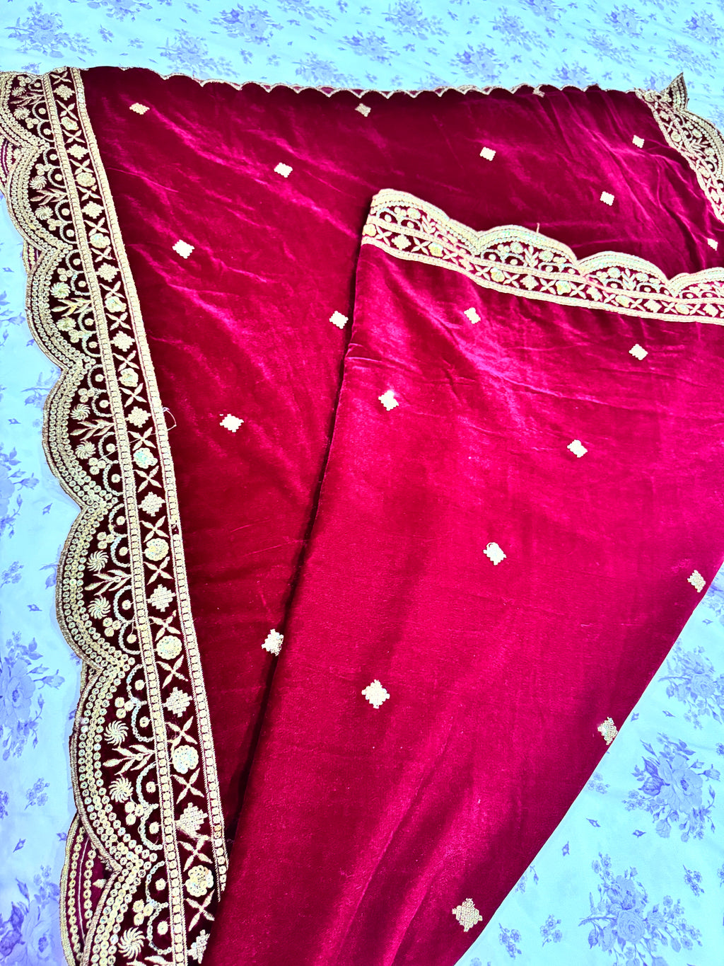 Maroon golden handwork velvet shawl/dupatta