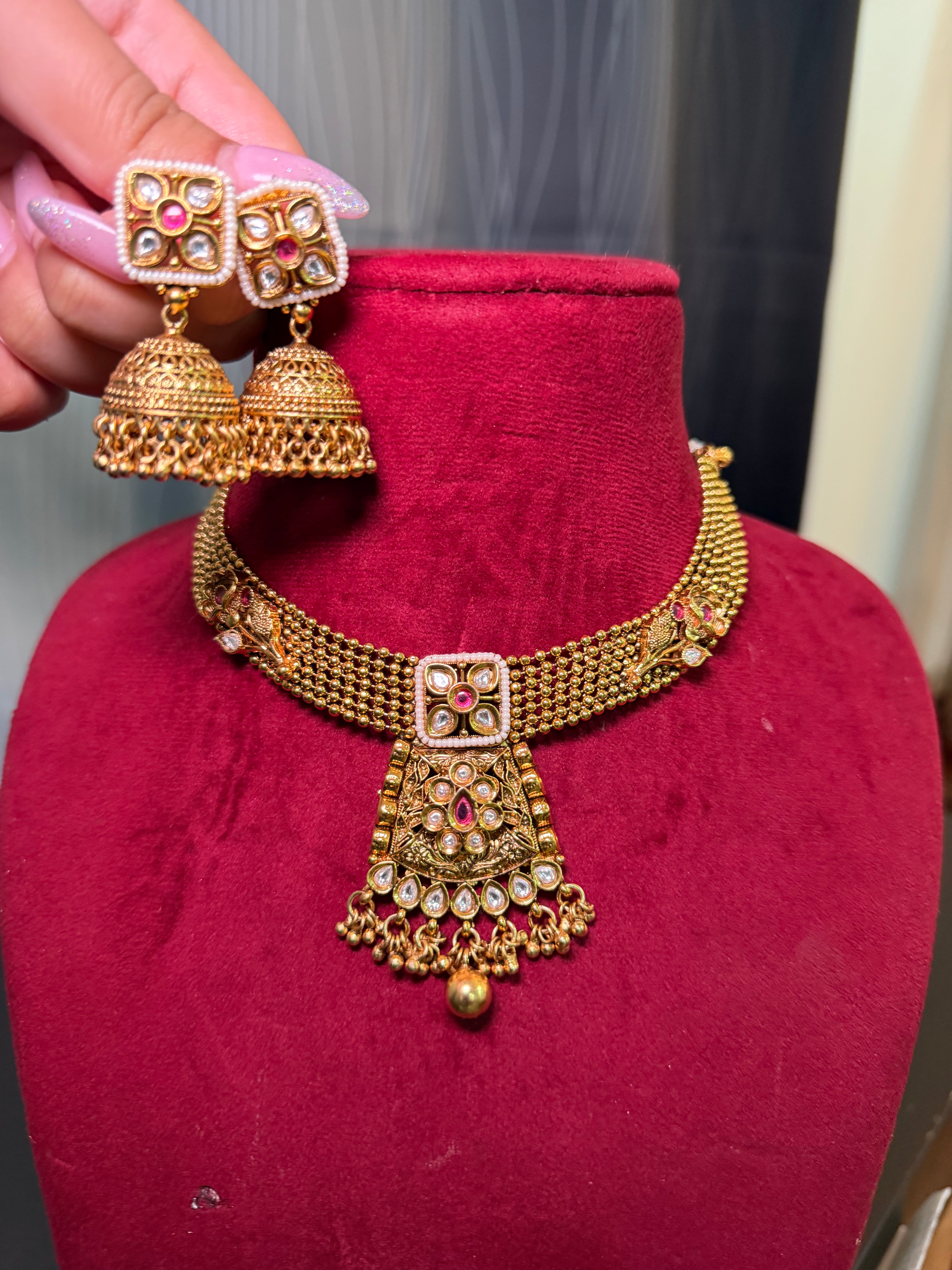 1 gram gold necklace set with jhumke