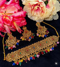 Multicolor & golden kundan choker set with tikka & earrings