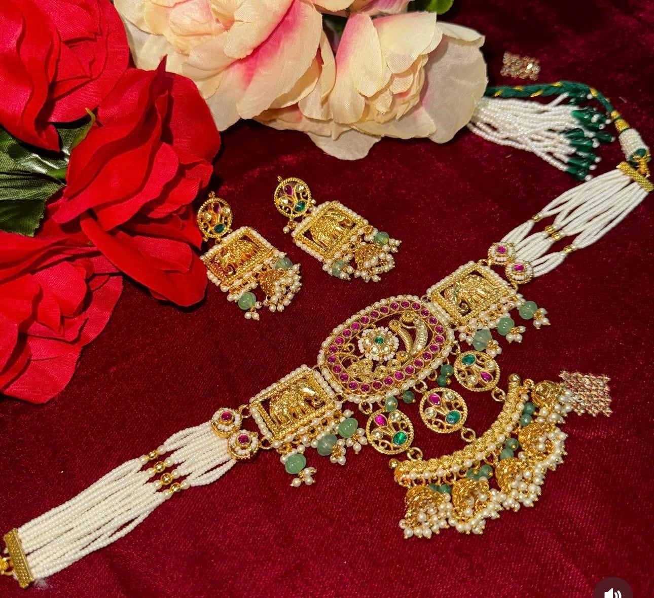 Pachi kundan multicolor designer pendant pearl set with earrings
