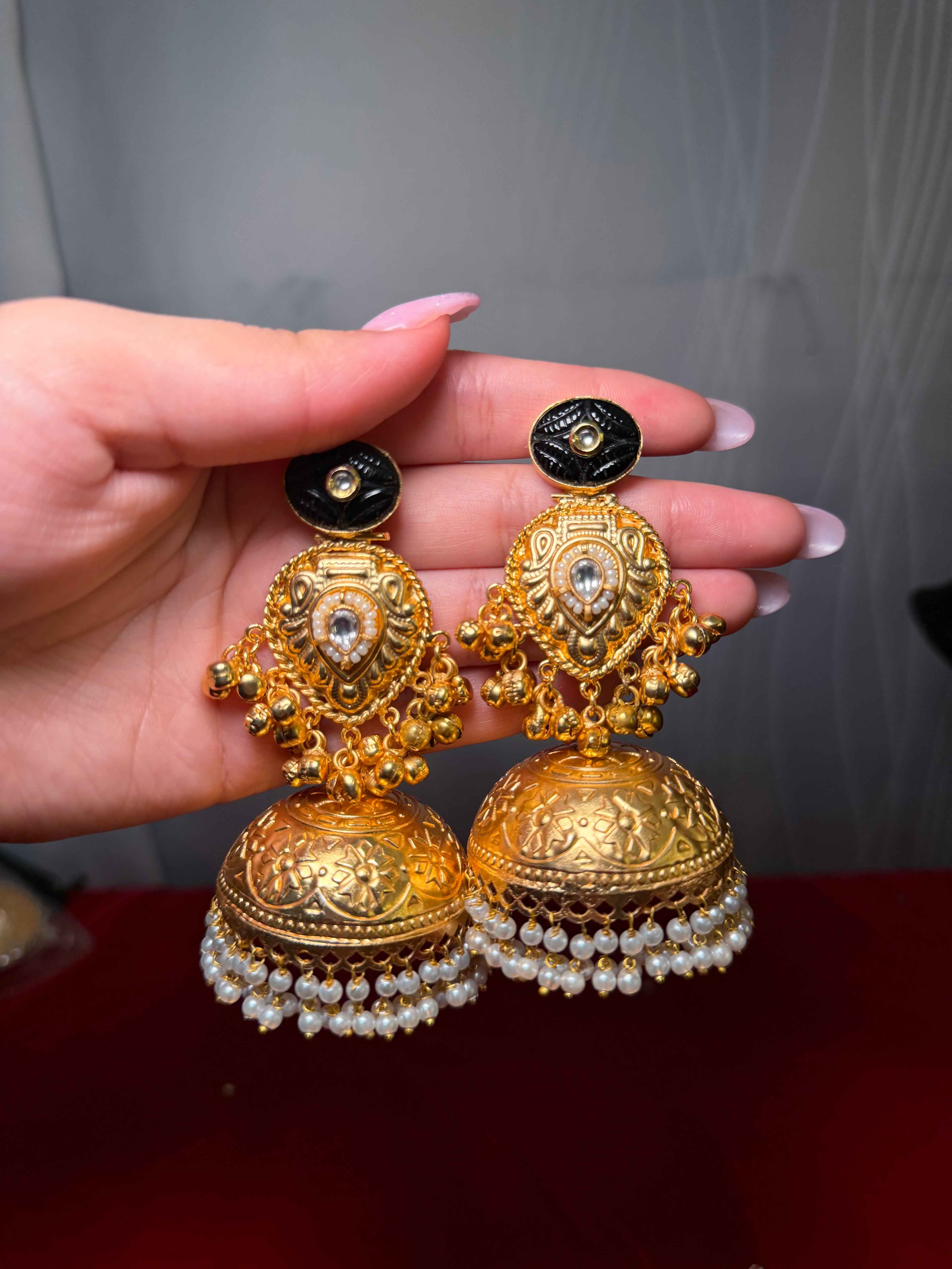 Golden jhumke with ghungru