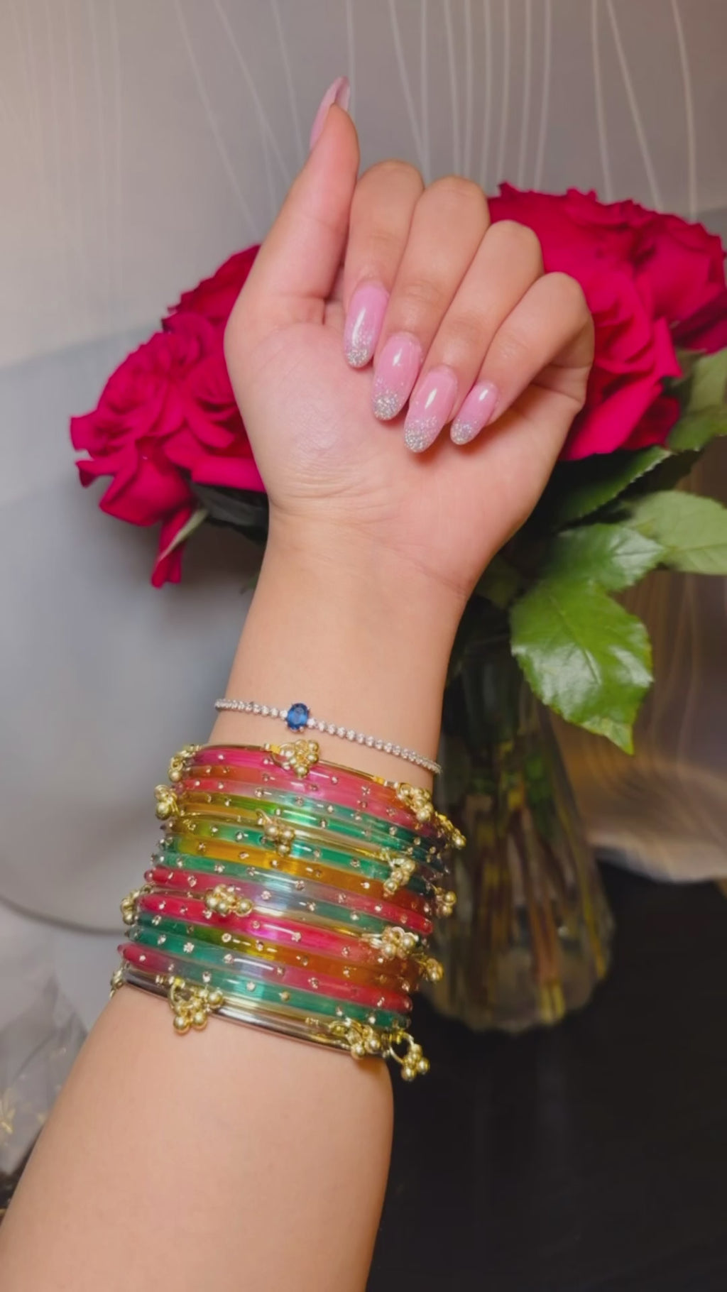 Trendy Raindrop Kashmiri Glass bangles with ghungru bangles