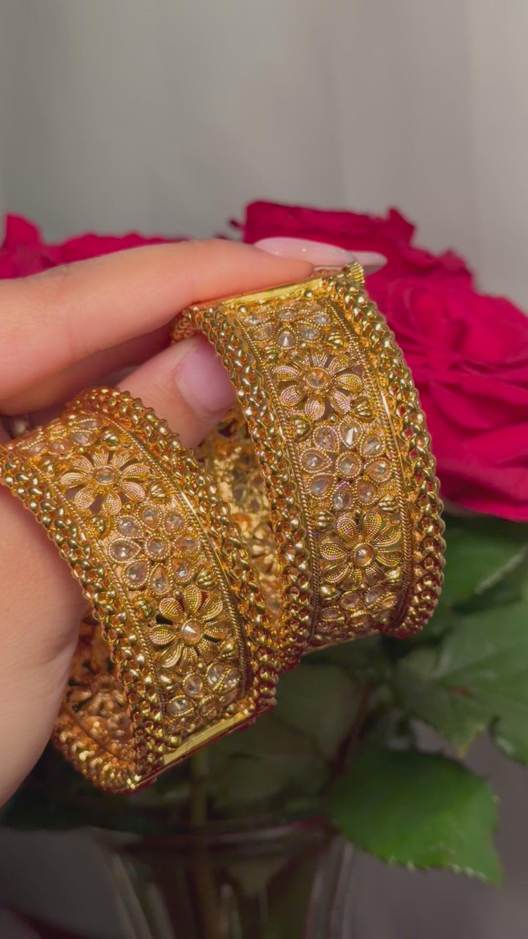Gold plated kangan/kada floral designs with stones