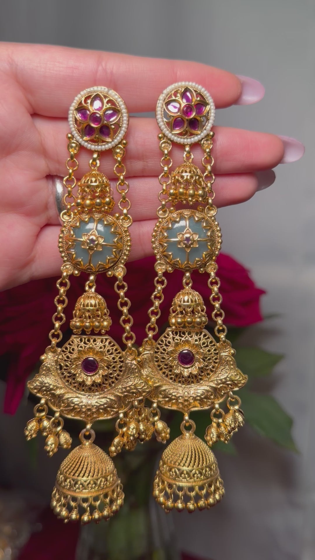 Gold plated kashmiri earrings