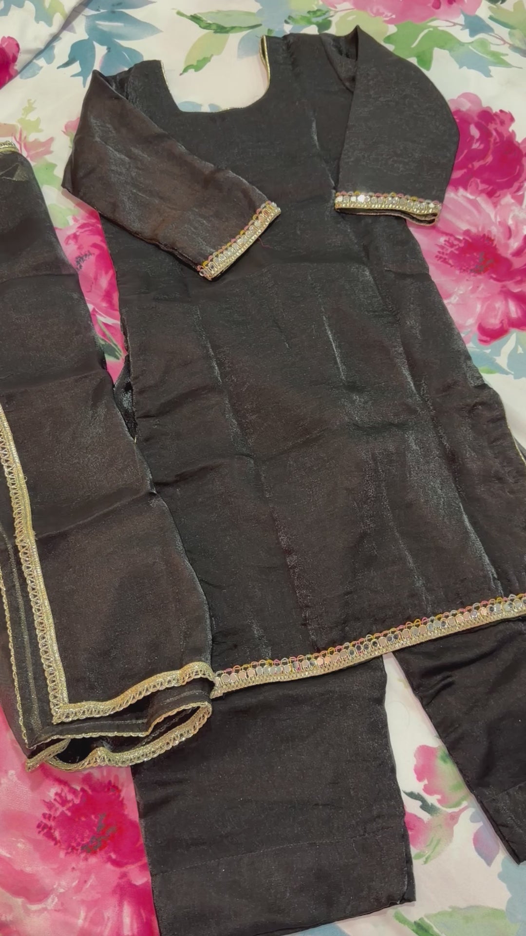 Little girls black colored Punjabi palazzo suit with dupatta (soft fabric)