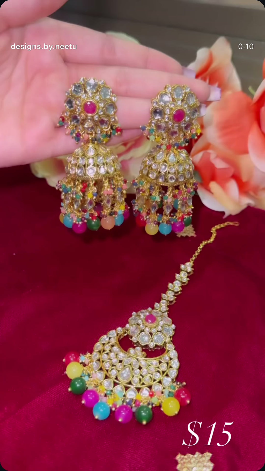 Muticolored Jhumka Set with tikka