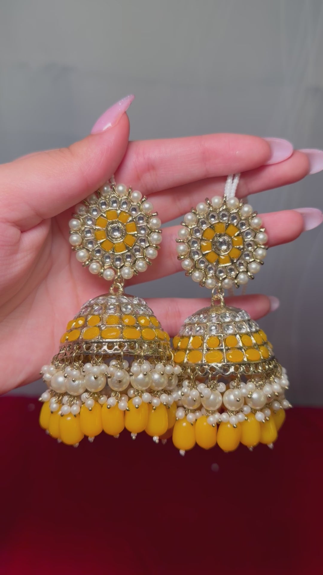 Oversized yellow jhumke with white pearl Sahara