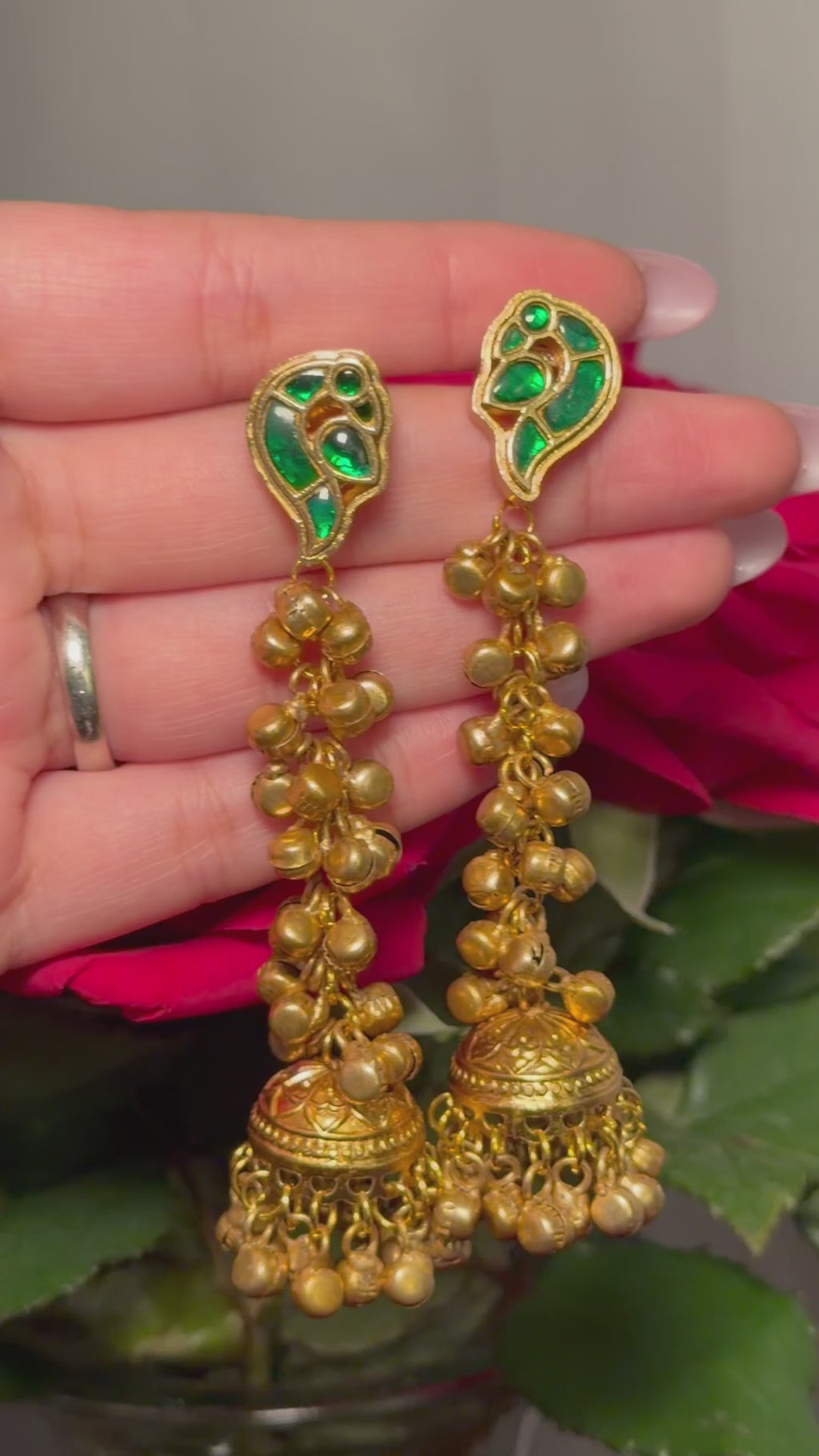 Long golden ghungru jhumke