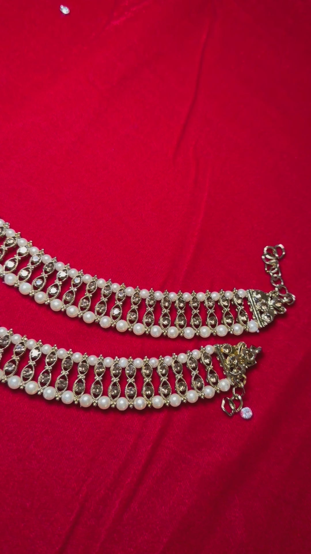 Bridal Pearl Jhanjara Anklet Pair-Gold tone payal
