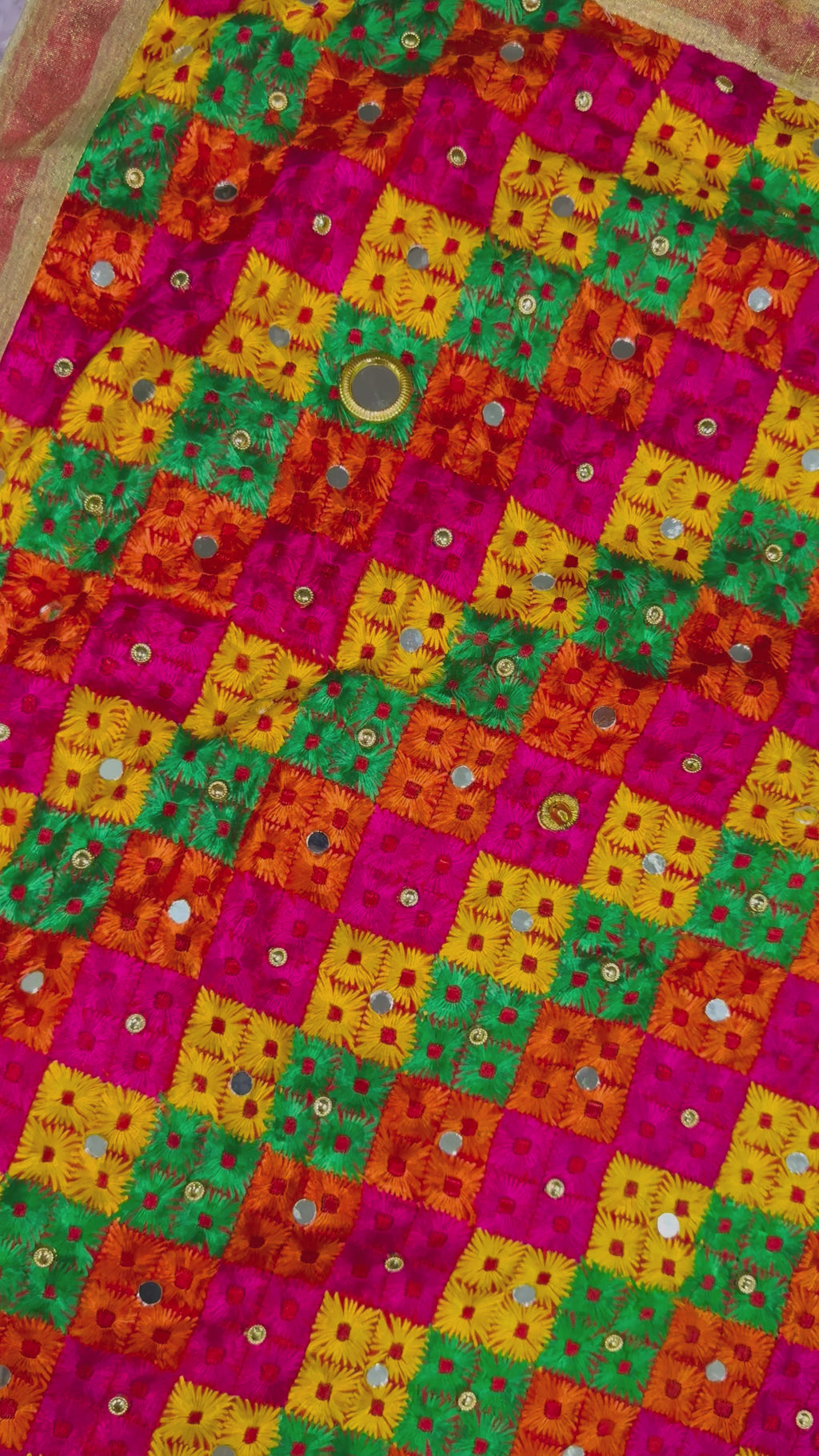 Heavy jaggo phulkari with sheesha work & ghungru