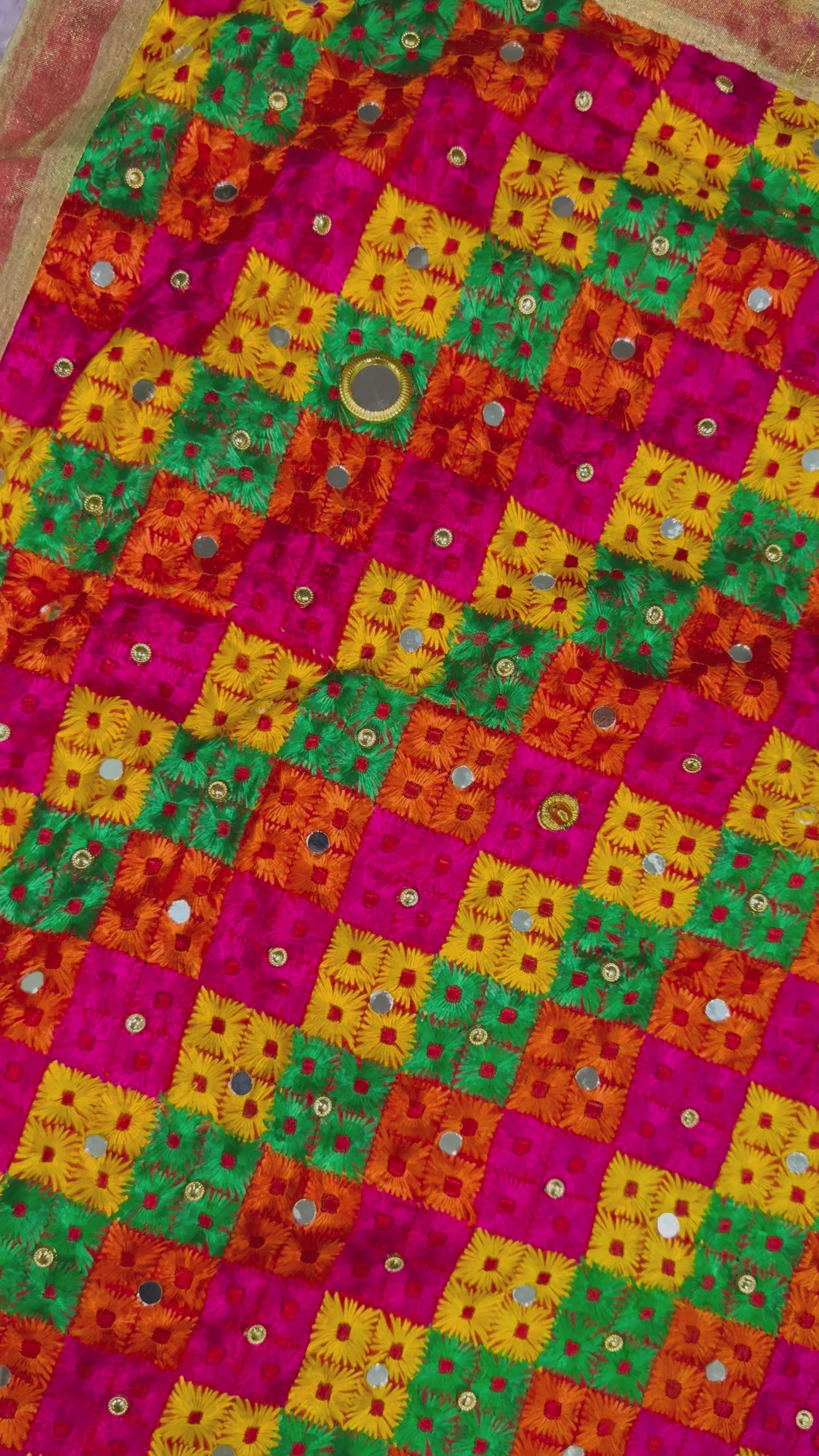 Heavy jaggo phulkari with sheesha work & ghungru