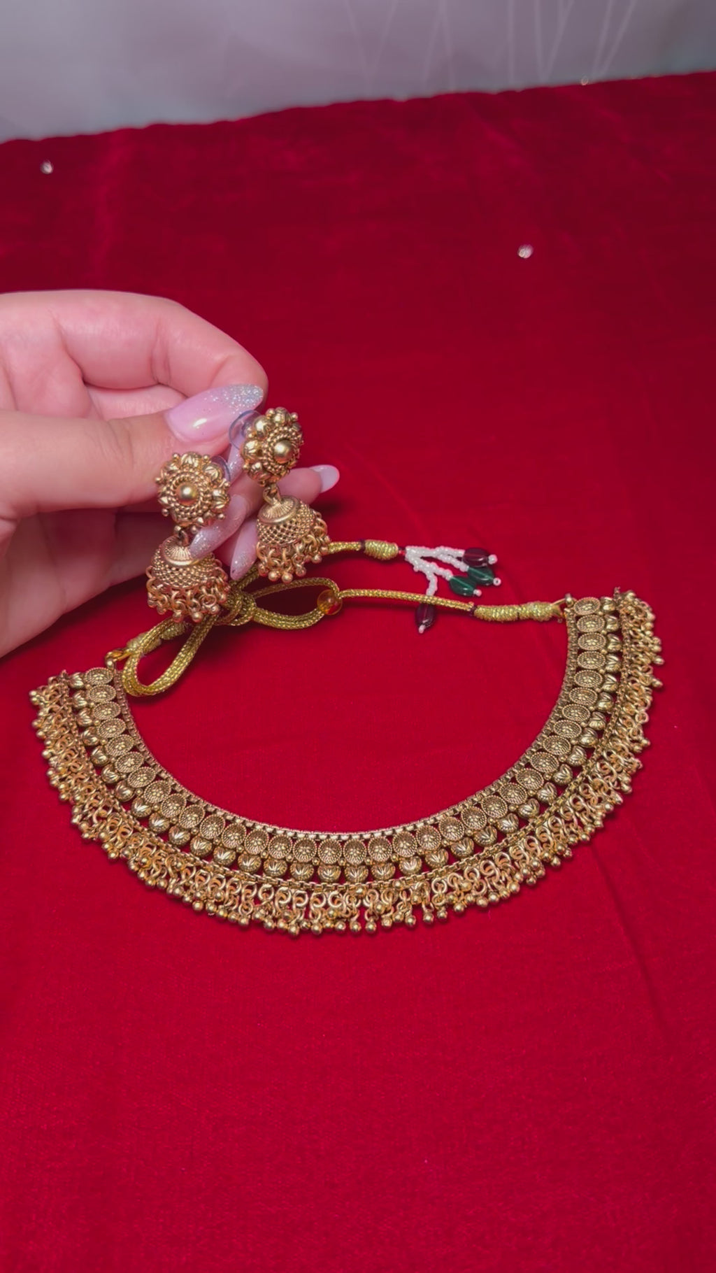 Golden jhumka set with necklace
