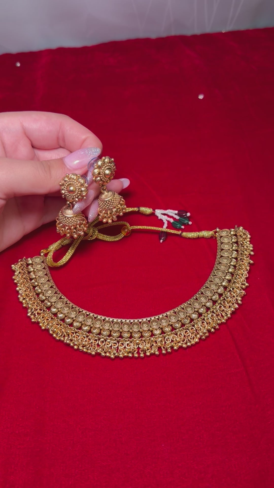 Golden jhumka set with necklace
