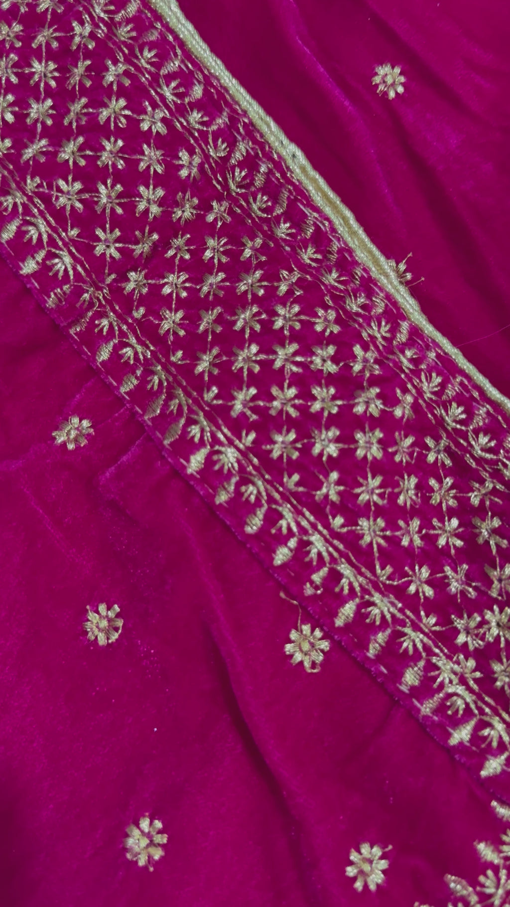 Hot pink with golden embroidery velvet shawl/dupatta