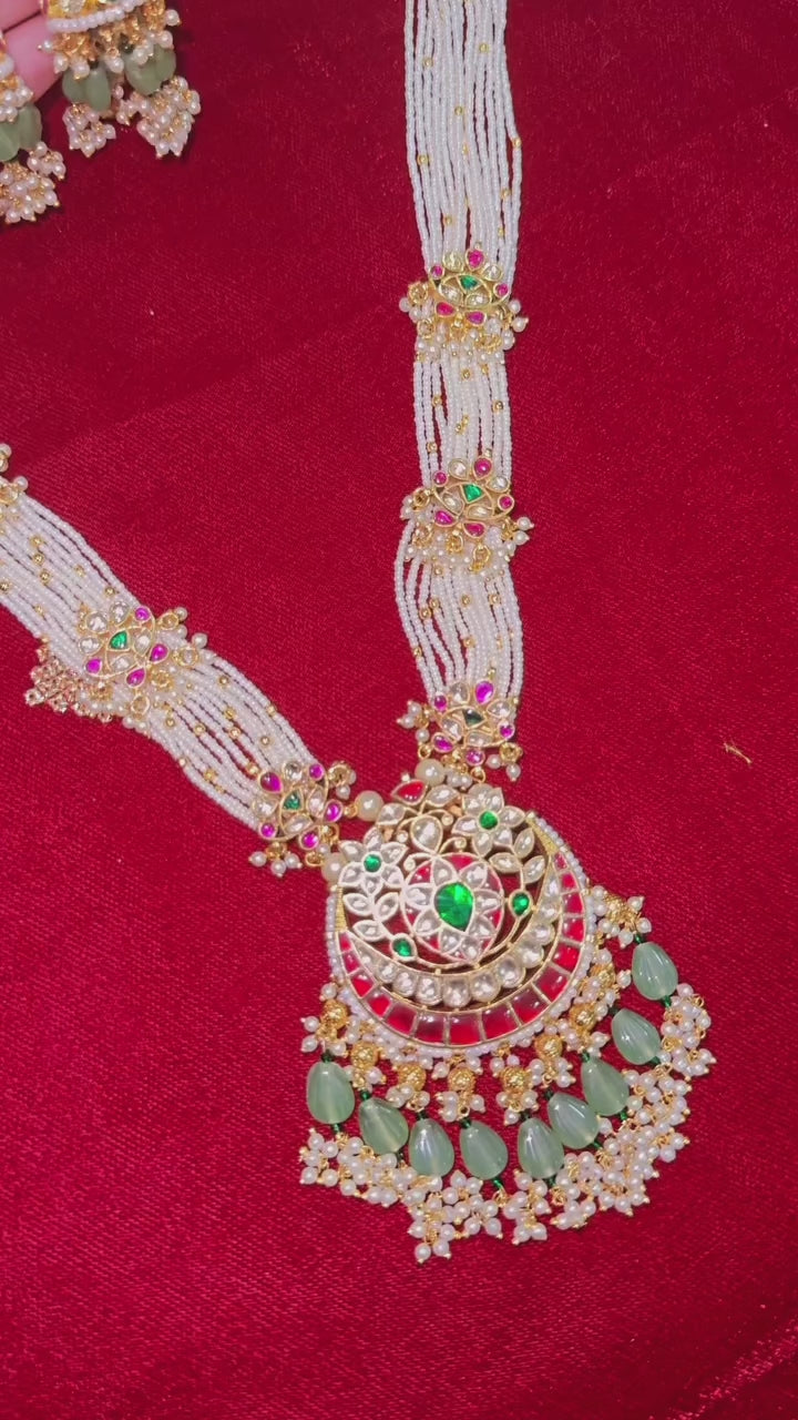 Pachi kundan long necklace set with jhumke