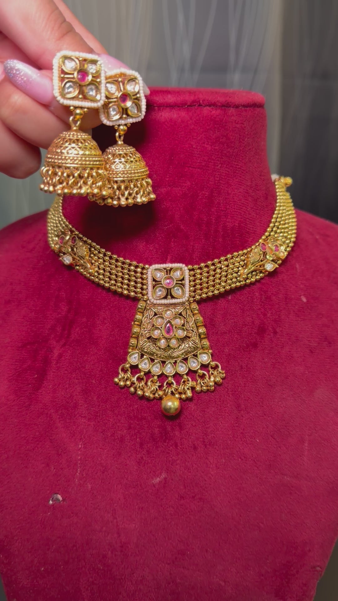 1 gram gold necklace set with jhumke